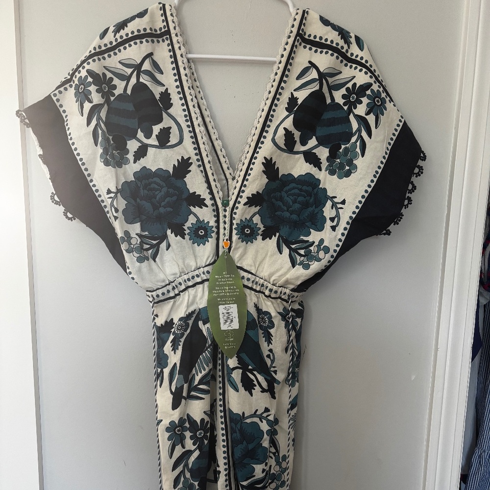 Farm Rio Tropical Tiles Floral- Linen Blend Mini- A line Dress